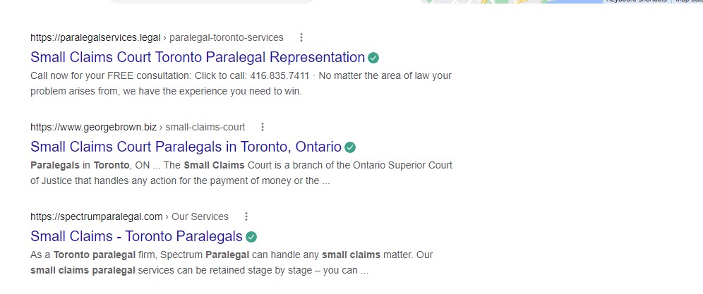 Screenshot paralegal organic search result